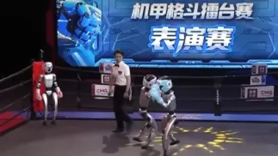 Humanoidalne roboty walczą na ringu. Fot. PAP/AFP
